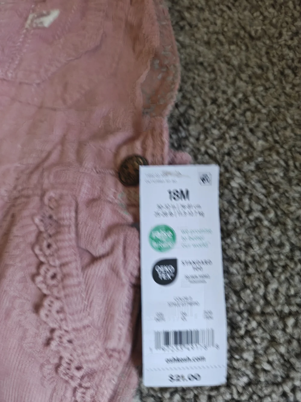 OshKosh B'gosh Corduroy Pink Toddler Lace-Trim Overalls Size 18 Mo